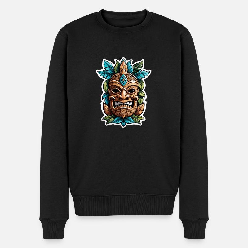 tiki beach - statue polynèsie - Pull Premium bio Homme - noir