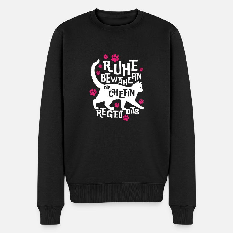 Katzen Chefin Motiv Ruhe Bewahren - Männer Premium Bio Pullover - Schwarz