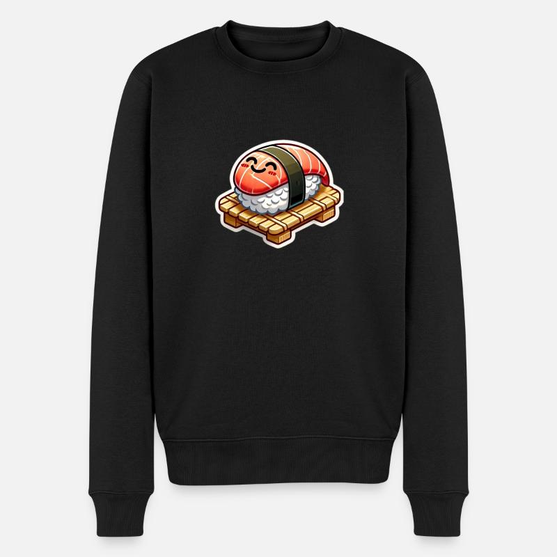 Frohes Kawaii Sushi - Männer Premium Bio Pullover - Schwarz
