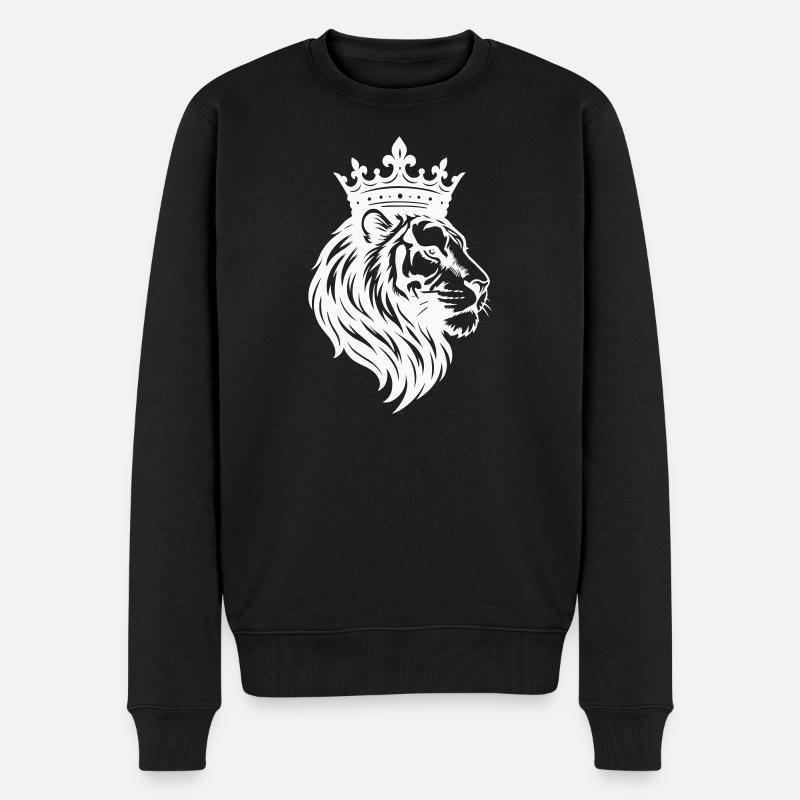 Löwe Krone King - Männer Premium Bio Pullover - Schwarz