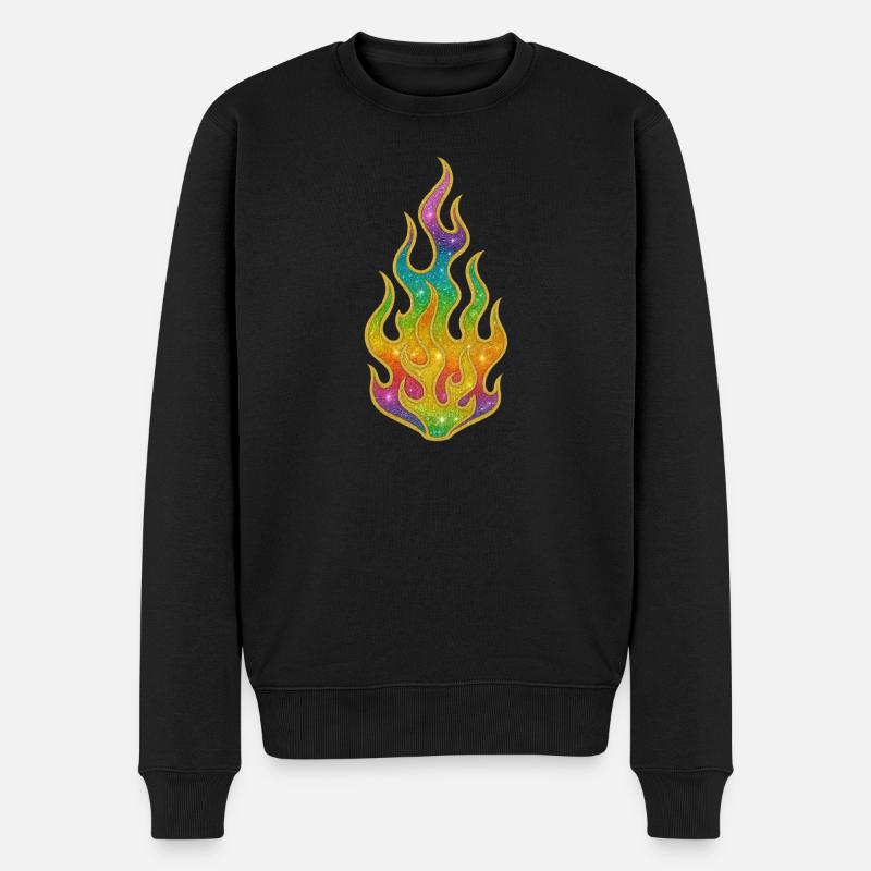 Regenbogenflammen Glitter - Männer Premium Bio Pullover - Schwarz