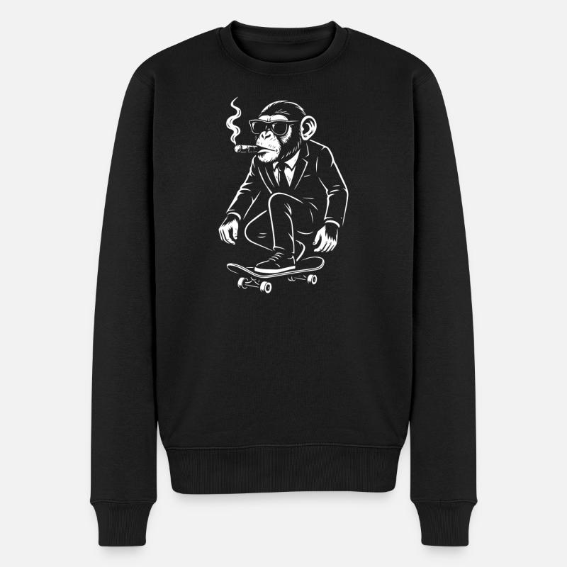 Dapper Monkey sur Skateboard - Pull Premium bio Homme - noir