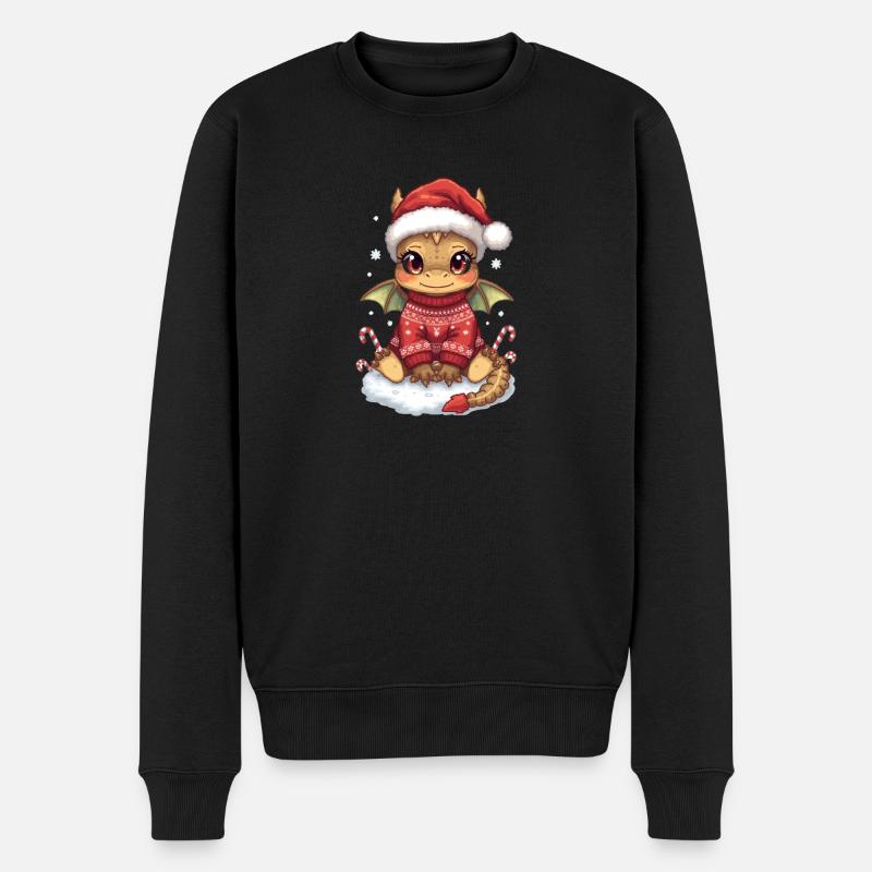 Dragon Noel Kawaii en Pull Rouge - Pull Premium bio Homme - noir