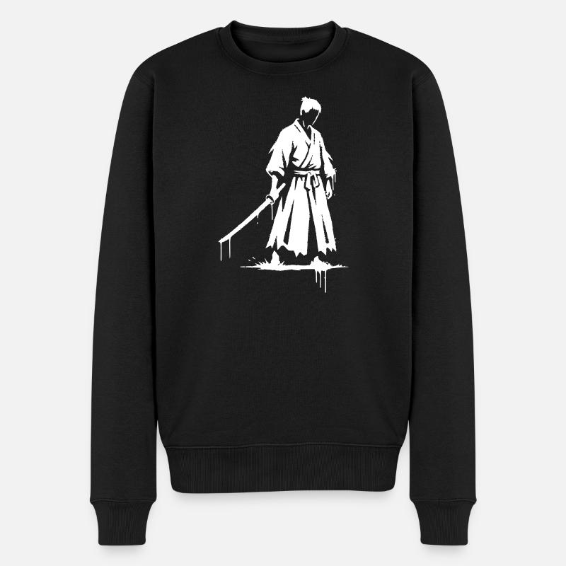 Trauriger Ronin Samurai Krieger graffiti - Männer Premium Bio Pullover - Schwarz