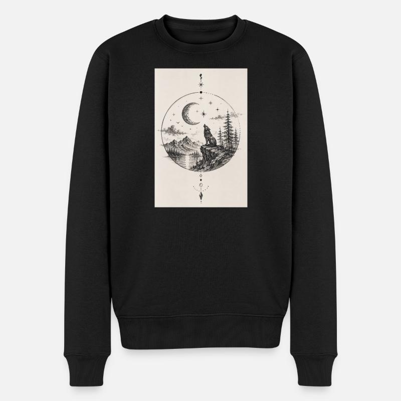 Mondwolf am Felsgipfel - Männer Premium Bio Pullover - Schwarz