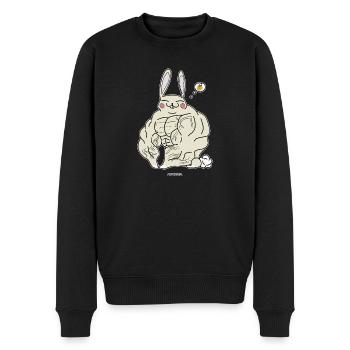 VEGI POWER BUNNY STUDIOHAKA - Männer Premium Bio Pullover - Schwarz - Vorne - Nico (187cm)