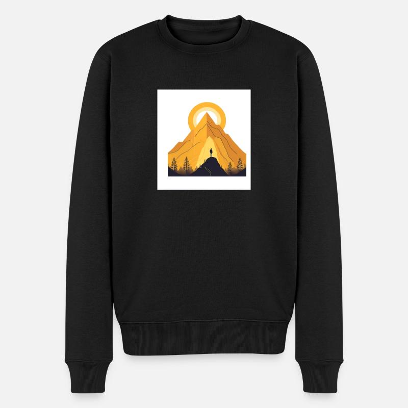 Berge / Sonne / Wald - Männer Premium Bio Pullover - Schwarz