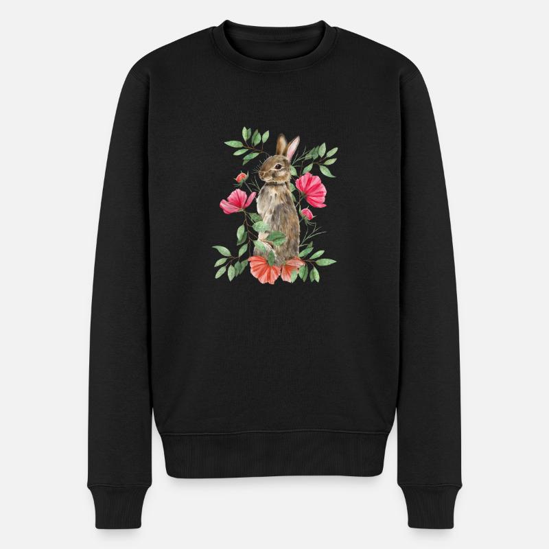 Lapin avec des fleurs - Pull Premium bio Homme - noir