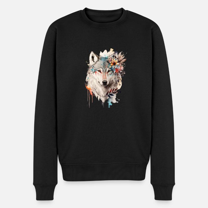 Blumenwolf - Männer Premium Bio Pullover - Schwarz
