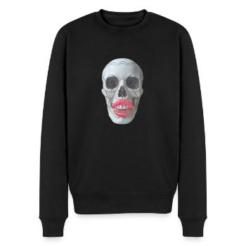 Totenkopf mit roten Lippen - Männer Premium Bio Pullover - Schwarz - Vorne - Nico (187cm)