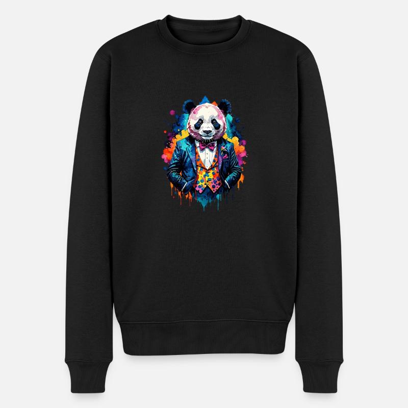 Panda im Anzug - Männer Premium Bio Pullover - Schwarz