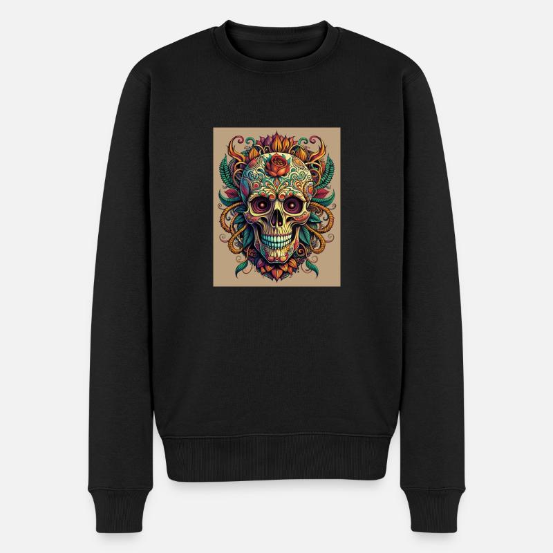 Blütenverzierte Vergänglichkeit - Männer Premium Bio Pullover - Schwarz