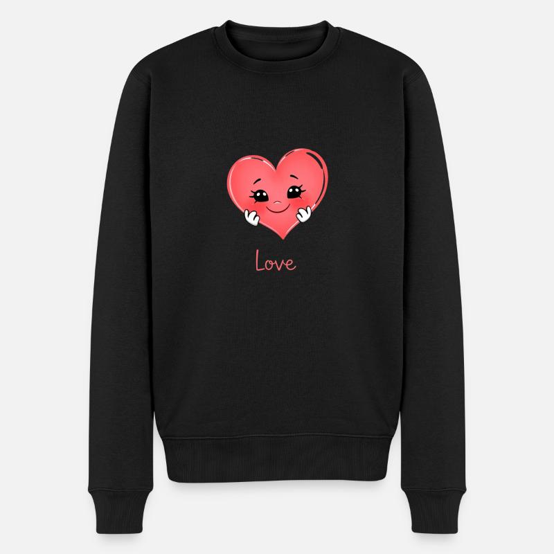 Süßes Herz Design - Männer Premium Bio Pullover - Schwarz