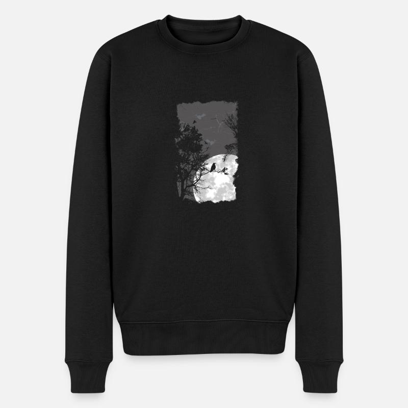 Vollmond Bäume und Vögel - Männer Premium Bio Pullover - Schwarz