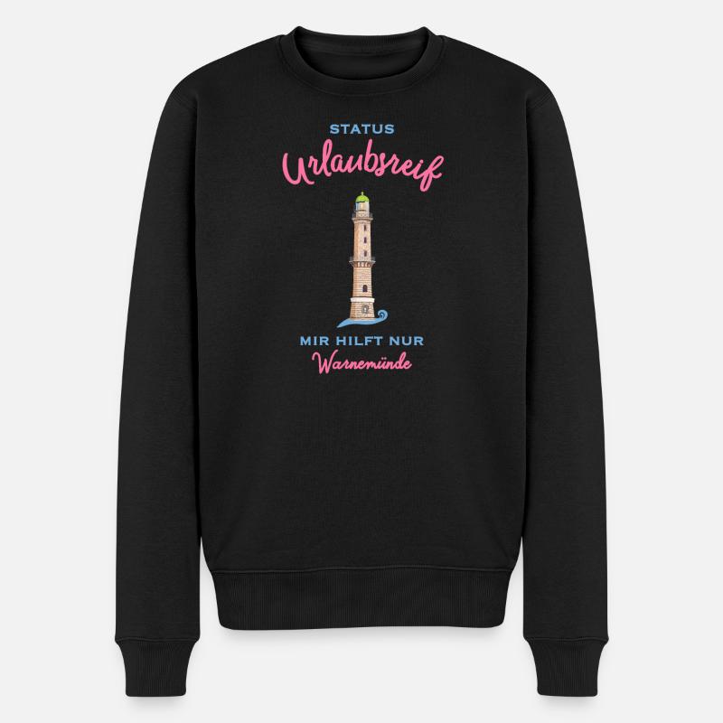 Kultiger alter Leuchtturm Warnemünde , Urlaubsreif - Männer Premium Bio Pullover - Schwarz
