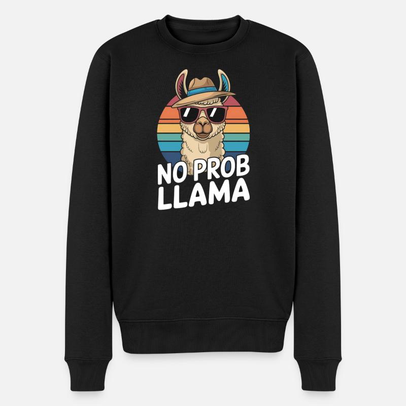 No Prob Lama Retro Sunburst Design - Pull Premium bio Homme - noir
