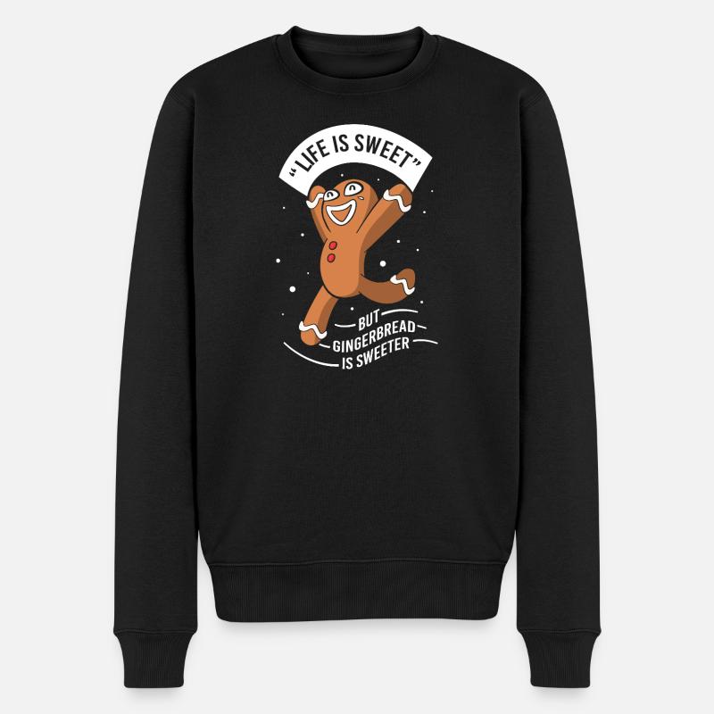 Lebkuchen Weihnachten Lebkuchenmann Gingerbread - Männer Premium Bio Pullover - Schwarz