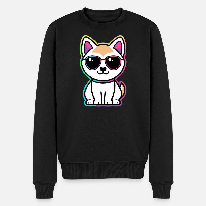 Katzen-Neon-Regenbogenbrille - Männer Premium Bio Pullover - Schwarz
