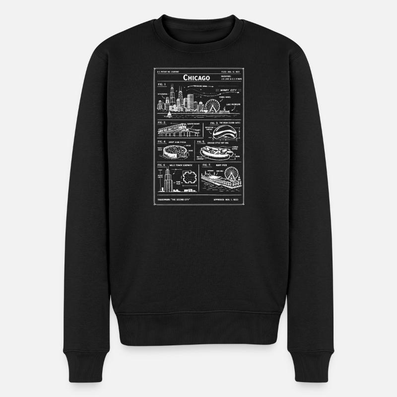Chicago Blueprint Skyline - Männer Premium Bio Pullover - Schwarz