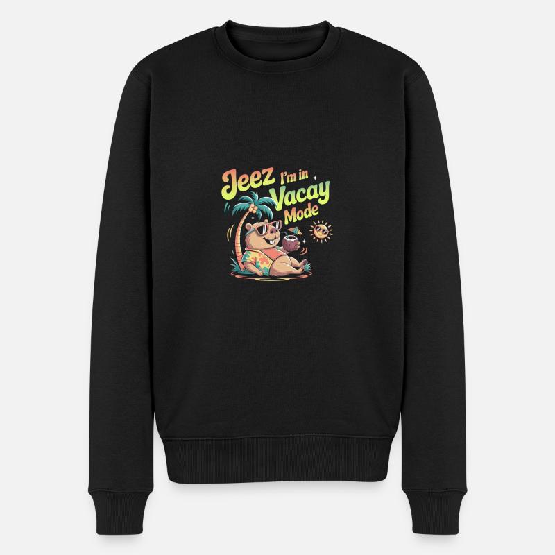 Jeez Vacay Mode Capybara - Männer Premium Bio Pullover - Schwarz