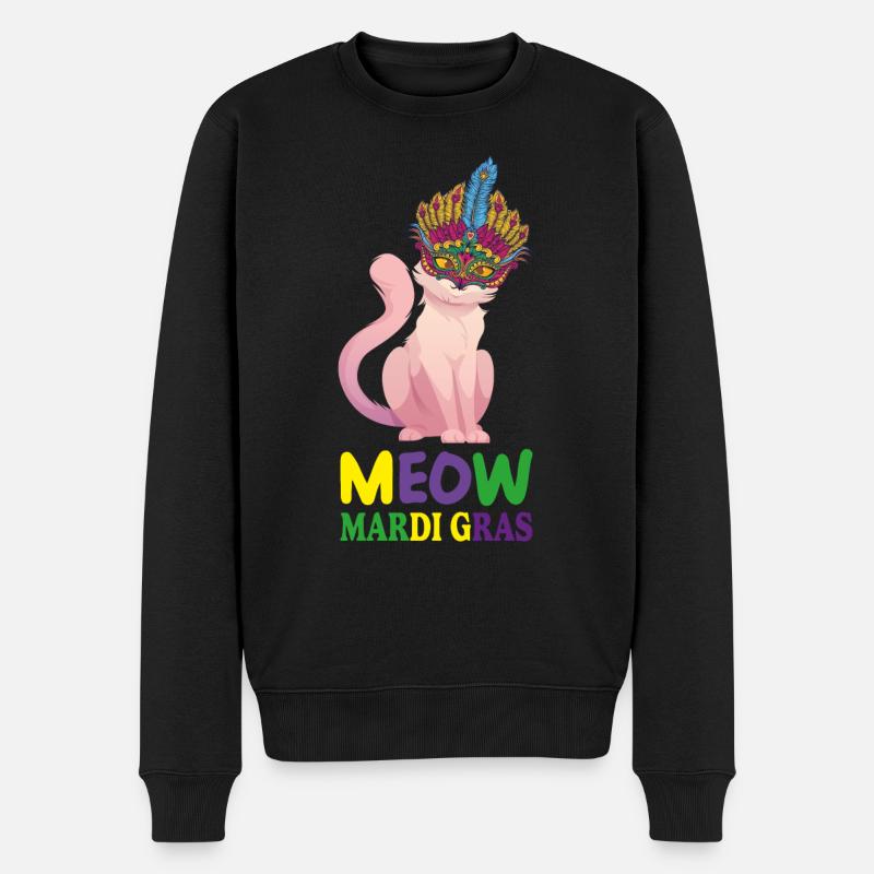 Lustige Katzen, Miau Mardi Gras, Miau, Mardi Gras Katzen - Männer Premium Bio Pullover - Schwarz