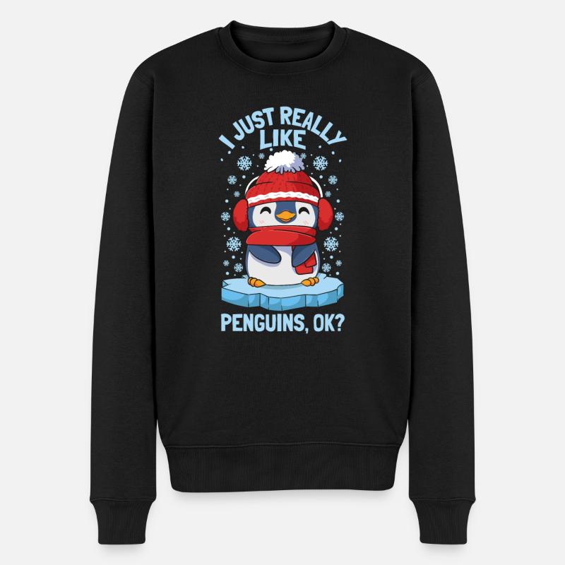 I Just Really Like Penguins Süßer Winter Pinguin - Männer Premium Bio Pullover - Schwarz
