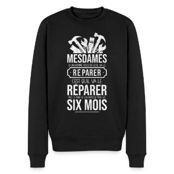 Humour bricolage bricoleur blague drôle réparer - Pull Premium bio Homme - noir - Devant - Nico (187cm)