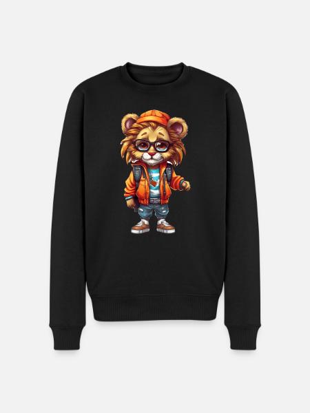 Cute Lion Cartoon - Men's Premium Organic Jumper - black
