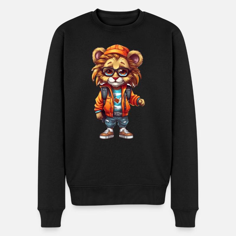 Dessin animé de lion mignon - Pull Premium bio Homme - noir