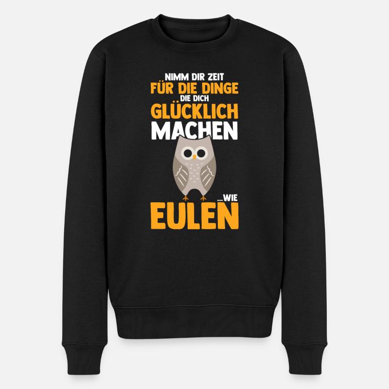Eulen - Männer Premium Bio Pullover - Schwarz