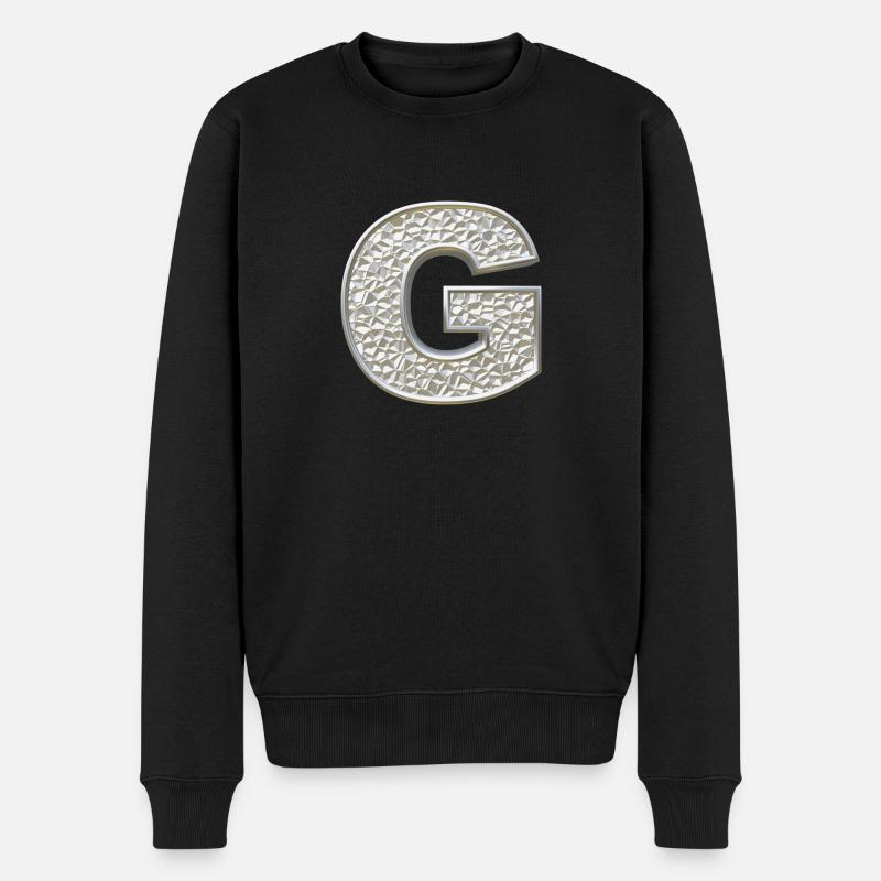 G, letter, letter G, initial, initial G, monogram, - Männer Premium Bio Pullover - Schwarz