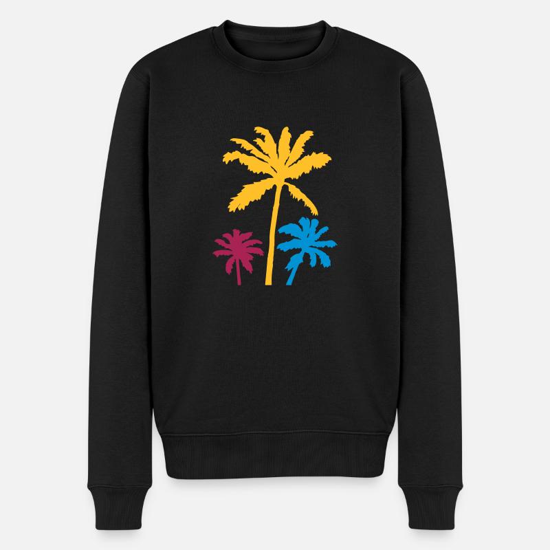 Silhouette Palmen Sonnenuntergang - Männer Premium Bio Pullover - Schwarz