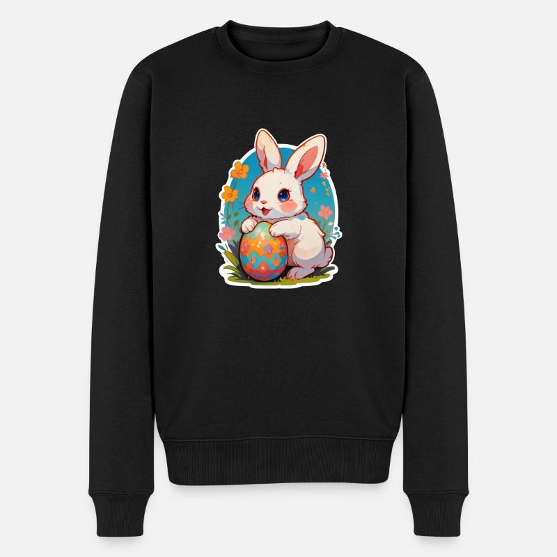 Osterhase kindlich mit Ei - Männer Premium Bio Pullover - Schwarz