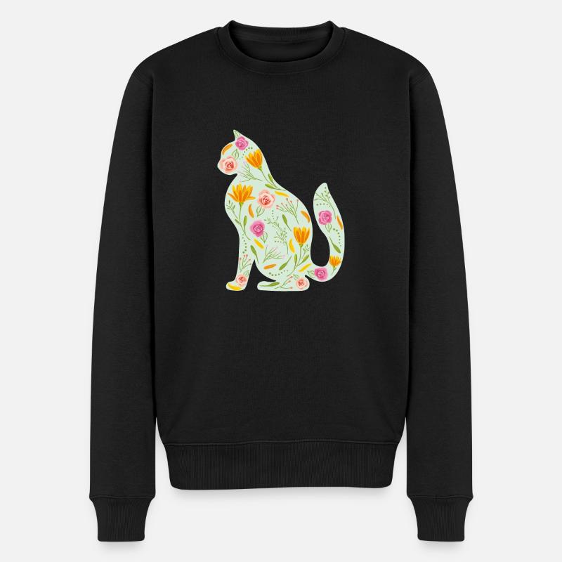 Chat floral - Pull Premium bio Homme - noir