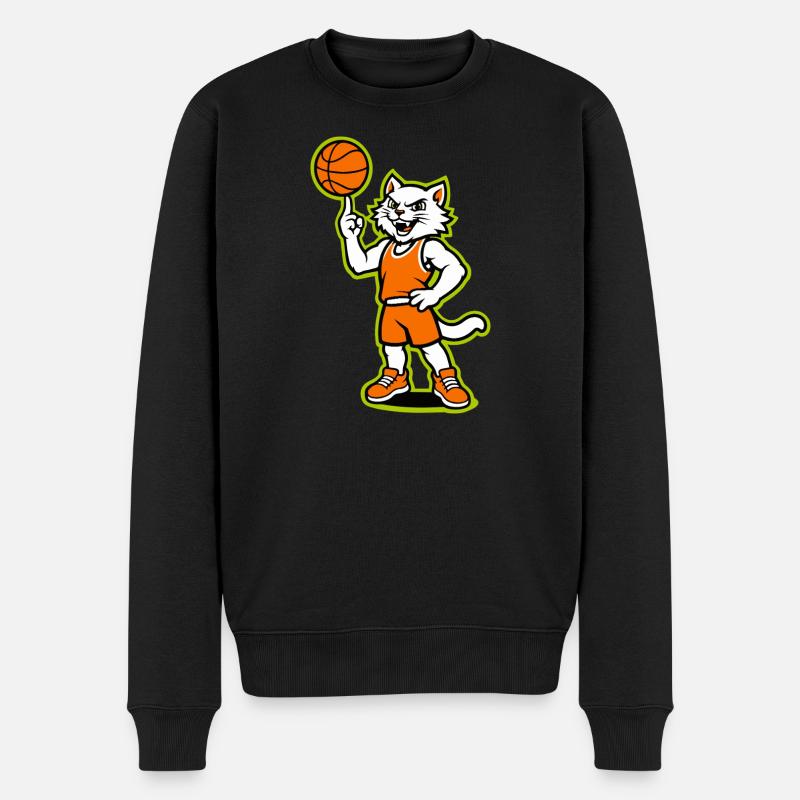 Basketball-Katzen-Maskottchen in Orange - Männer Premium Bio Pullover - Schwarz