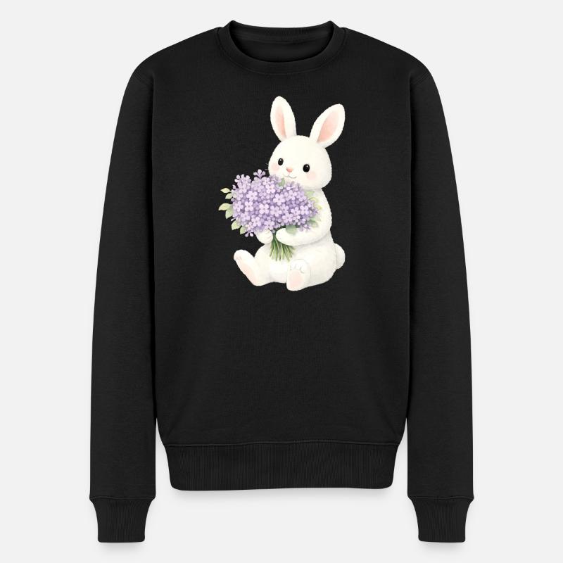Hase mit Flieder Illustration  - Männer Premium Bio Pullover - Schwarz
