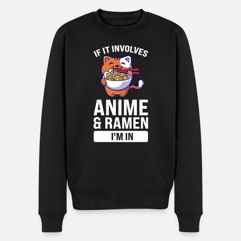Anime Anime ramen bubble tea cat Ramen merch Gesch - Männer Premium Bio Pullover - Schwarz