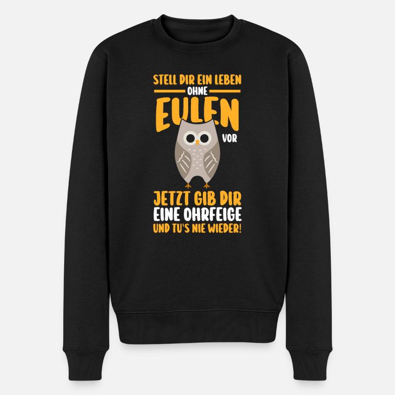 Eulen - Männer Premium Bio Pullover - Schwarz