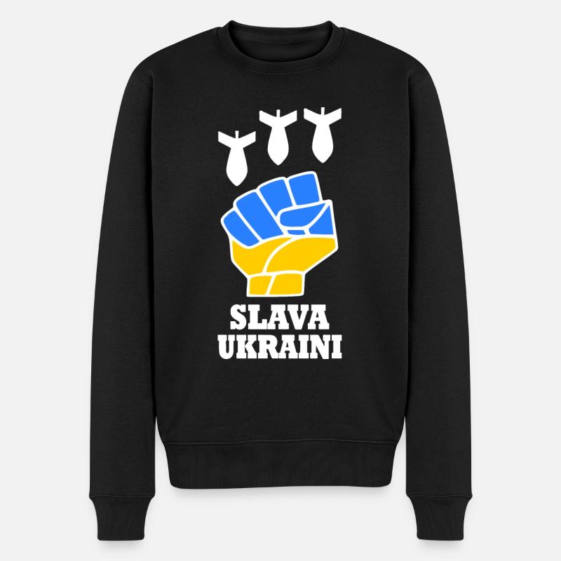 Slava ukraini - Männer Premium Bio Pullover - Schwarz