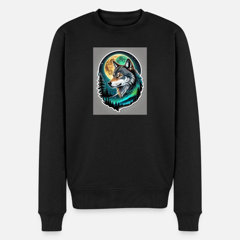 Wolf im Vollmond - Männer Premium Bio Pullover - Schwarz