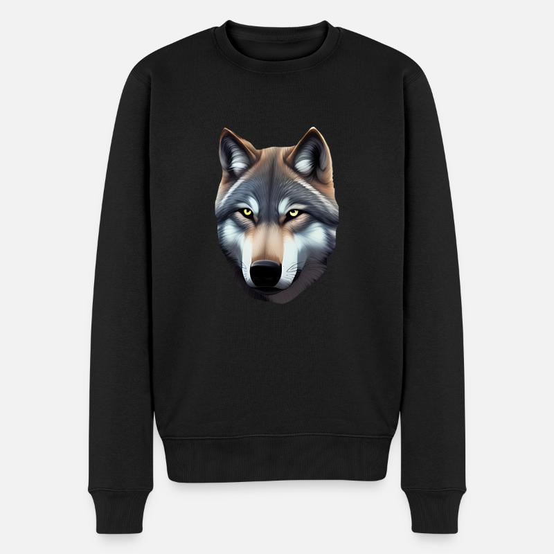 Wolf - Männer Premium Bio Pullover - Schwarz