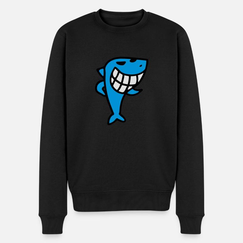 Grinsender Hai - Männer Premium Bio Pullover - Schwarz