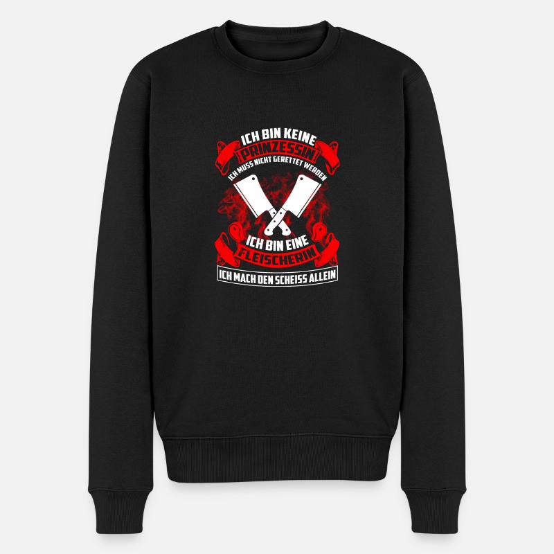 Fleischerin - keine Prinzessin - Männer Premium Bio Pullover - Schwarz