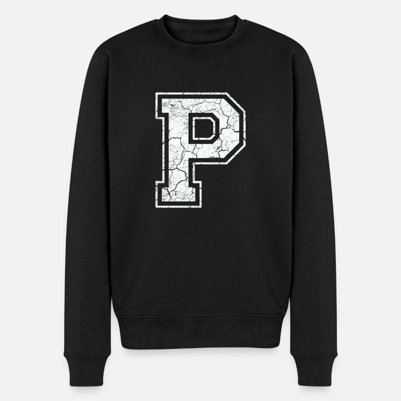 Buchstabe P in weiß im Vintage-Look - Männer Premium Bio Pullover - Schwarz