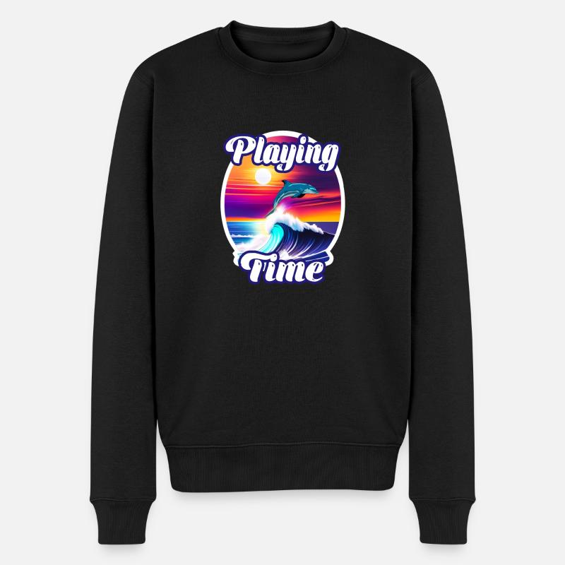 Delphin und Welle - Männer Premium Bio Pullover - Schwarz