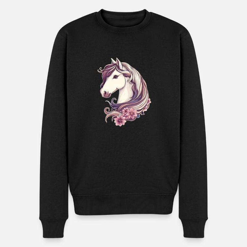 Pferd mit Blumen - Männer Premium Bio Pullover - Schwarz