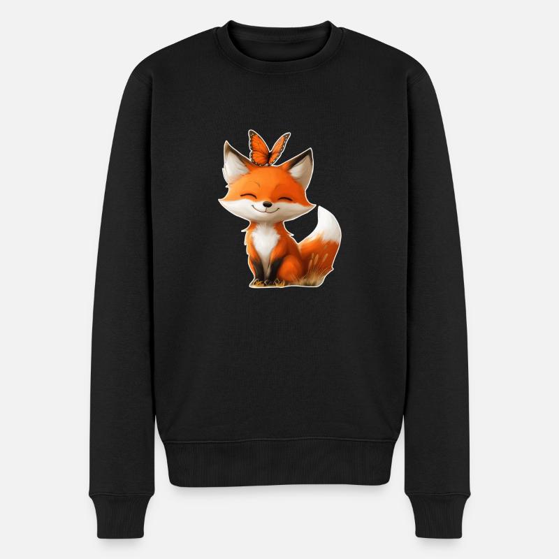 Fuchs mit Schmetterling - Männer Premium Bio Pullover - Schwarz