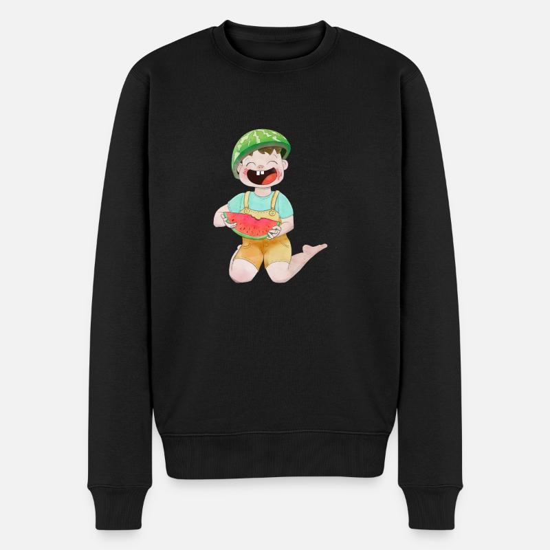 Glückliches Kind mit Wassermelone - Männer Premium Bio Pullover - Schwarz