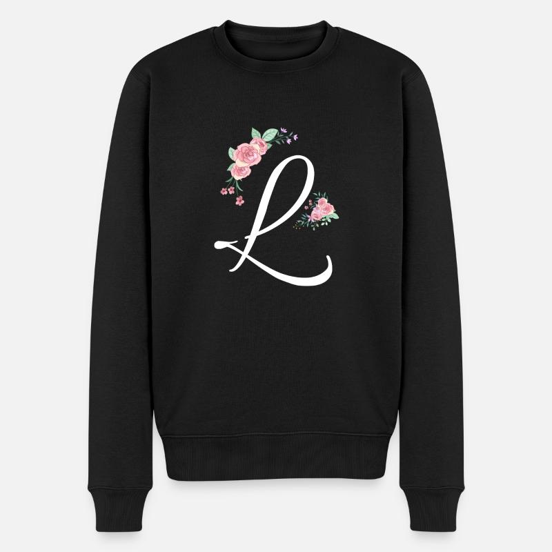 Buchstabe l Blumen - Männer Premium Bio Pullover - Schwarz