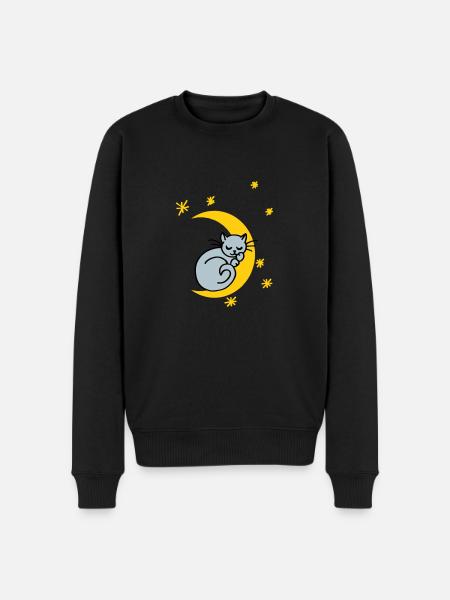 Mondkatze - Männer Premium Bio Pullover - Schwarz